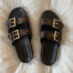 J. Crew Leopard Print Colbie Sandals with Gold Buckles